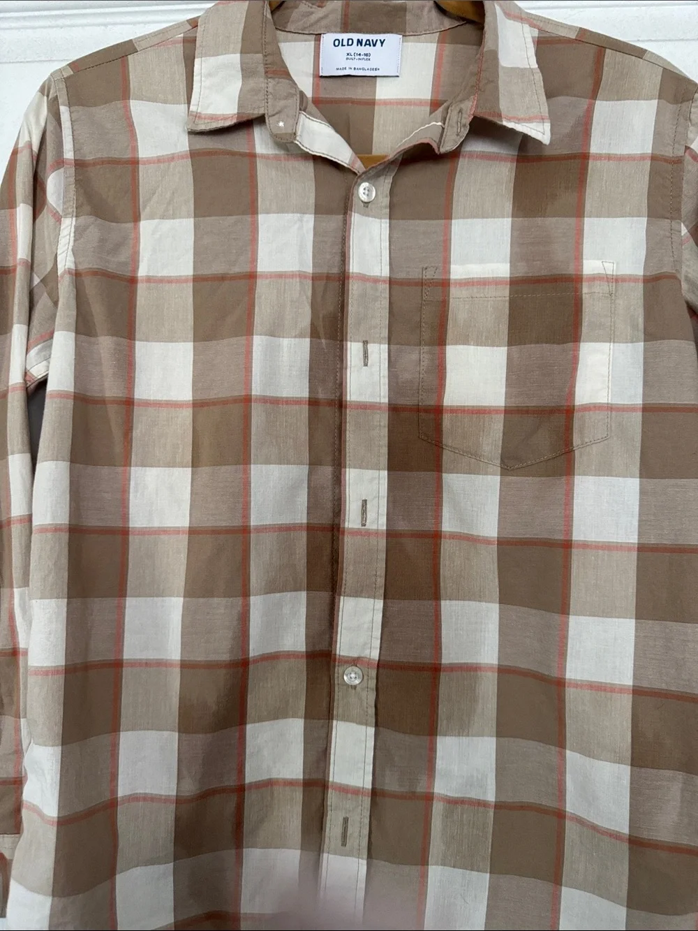 Old Navy Brown and Cream Plaid Button-Down Shirt boys size xl 14/16